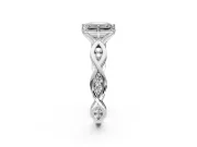 Solitaire Engagement Ring Setting for Emerald Cut Center with Accented Twist Band and Leaf Prong Head in Sterling Silver