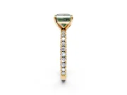 Solitaire Engagement Ring Setting for Fancy Green Princess Cut Center with Fine Pave Band and Claw Prong Head in Yellow Gold
