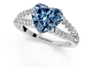 Solitaire Engagement Ring Setting for Fancy Blue Heart-Shaped Center with Pave Split Shank and Prong Head in Platinum