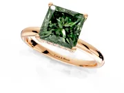 Hidden Halo Engagement Ring Setting for Fancy Green Princess Cut Center with Thin Round-Wire Band and Prong Head in Rose Gold