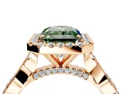 Halo Engagement Ring Setting for Fancy Green Radiant Cut Center with Twist Band and Prong Head in Rose Gold