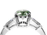 3 Stone Engagement Ring Setting for Fancy Green Oval Center with Baguette Accents and Prong Head in Sterling Silver
