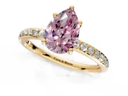 Solitaire Engagement Ring Setting for Fancy Pink Pear-Shaped Center with Fine Pave Band and Prong Head in Yellow Gold