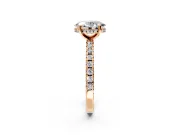 Solitaire Engagement Ring Setting for Oval Center with Band of Accents and Prong Head in Rose Gold