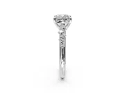 Solitaire Engagement Ring Setting for Cushion Cut Center with Trailing Leaf Accent Band and Prong Head in White Gold