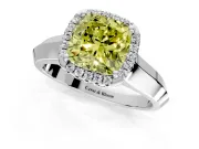 Halo Engagement Ring Setting for Fancy Yellow Cushion Cut Center with Knife Ridge Cathedral Band and Prong Head in Sterling Silver