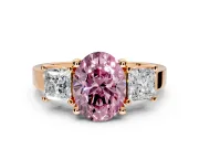 3 Stone Engagement Ring Setting for Fancy Pink Oval Center with Matching Side Accents and Prong Head in Rose Gold