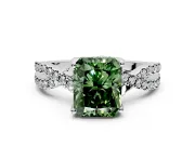 Solitaire Engagement Ring Setting for Fancy Green Radiant Cut Center with Narrow Twist Pave Band and Prong Head in White Gold