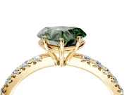 Solitaire Engagement Ring Setting for Fancy Green Heart-Shaped Center with Large Accent Band and Prong Head in Yellow Gold