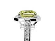 Bezel-Framed Halo Engagement Ring Setting for Fancy Yellow Asscher Cut Center with Pave Band and Prong Head in White Gold