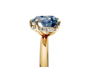 Hidden Halo Engagement Ring Setting for Fancy Blue Heart-Shaped Center with Thin Rounded Band and Prong Head in Yellow Gold