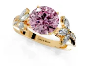 Floral Engagement Ring Setting for Fancy Pink Round Cut Center with Trailing Marquise Accents and Prong Head in Yellow Gold