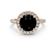 Halo Engagement Ring Setting for Fancy Black Round Cut Center with Narrowing Pave Band and Prong Head in Rose Gold