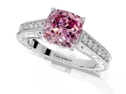 Solitaire Engagement Ring Setting for Fancy Pink Cushion Cut Center with Engraved Pave Band and Prong Head in Platinum
