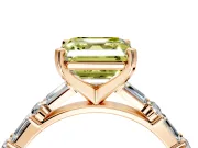 Baguette Engagement Ring Setting for Fancy Yellow Asscher Cut Center with Alternating Bar-Set Band and Prong Head in Rose Gold