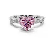Solitaire Engagement Ring Setting for Fancy Pink Heart-Shaped Center with Milgrain-Edged Pave Band and Prong Head in Platinum