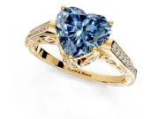 Cathedral Engagement Ring Setting for Fancy Blue Heart-Shaped Center with Antique-Style Pave Band and Prong Head in Yellow Gold