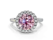 Halo Engagement Ring Setting for Fancy Pink Round Cut Center with Raised Halo, Pave Band and Prong Head in Platinum