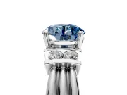Solitaire Engagement Ring Setting for Fancy Blue Round Cut Center with Grooved Bar Accent Band and Prong Head in Sterling Silver
