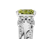 Solitaire Engagement Ring Setting for Fancy Yellow Emerald Cut Center with Filigree Accent Basket and Prong Head in Sterling Silver