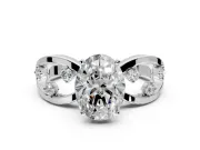 Solitaire Engagement Ring Setting for Oval Center with Criss-Cross Accent Band and Prong Head in Sterling Silver