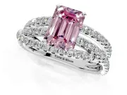 Solitaire Engagement Ring Setting for Fancy Pink Emerald Cut Center with Woven 3-Strand Pave Band and Prong Head in Sterling Silver