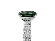 Shared-Prong Engagement Ring Setting for Fancy Green Emerald Cut Center with Graduated Accents and Prong Head in Sterling Silver