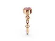 Milgrain Bezel Engagement Ring Setting for Fancy Pink Cushion Cut Center with Marquise Stations and Bezel Head in Rose Gold