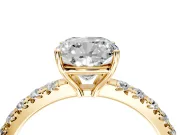 Solitaire Engagement Ring Setting for Cushion Cut Center with Large Accent Band and Prong Head in Yellow Gold