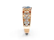 Pave Engagement Ring Setting for Fancy Blue Pear-Shaped Center with Curved Accent Rows, Openwork and Prong Head in Rose Gold
