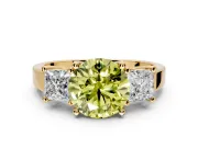 3 Stone Engagement Ring Setting for Fancy Yellow Round Cut Center with Matching Side Accents and Prong Head in Yellow Gold