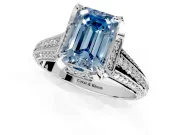 Solitaire Engagement Ring Setting for Fancy Blue Emerald Cut Center with Accented Split Shank and Prong Head in Platinum