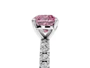 Solitaire Engagement Ring Setting for Fancy Pink Cushion Cut Center with Fine Pave Band and Claw Prong Head in Platinum