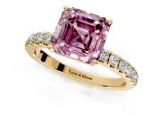 Open Basket Engagement Ring Setting for Fancy Pink Asscher Cut Center with Pave Band and Prong Head in Yellow Gold