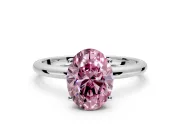 Hidden Halo Engagement Ring Setting for Fancy Pink Oval Center with Thin Round-Wire Band and Prong Head in Platinum
