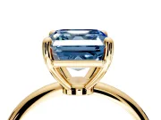Minimalist Solitaire Engagement Ring Setting for Fancy Blue Asscher Cut Center with Thin Band and Prong Head in Yellow Gold