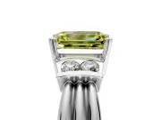 Solitaire Engagement Ring Setting for Fancy Yellow Emerald Cut Center with Grooved Bar Accent Band and Prong Head in Platinum