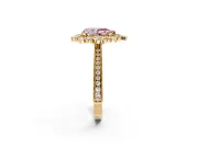 Milgrain Halo Engagement Ring Setting for Fancy Pink Pear-Shaped Center with Bezel Point Accents and Prong Head in Yellow Gold