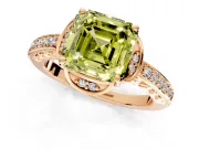 Floral Engagement Ring Setting for Fancy Yellow Asscher Cut Center with Four Accent Clusters and Prong Head in Rose Gold