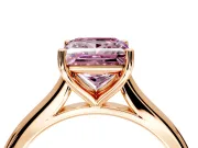 Solitaire Engagement Ring Setting for Fancy Pink Princess Cut Center with Narrow Cathedral Band and Prong Head in Rose Gold