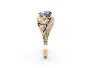 Halo Engagement Ring Setting for Fancy Blue Heart-Shaped Center with Marquise and Pave Bypass Band and Prong Head in Yellow Gold