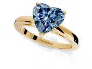 Solitaire Engagement Ring Setting for Fancy Blue Heart-Shaped Center with Basket Rail and Prong Head in Yellow Gold