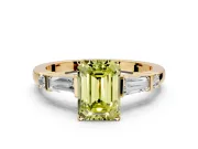 Bar-Set Engagement Ring Setting for Fancy Yellow Emerald Cut Center with Tapered Baguette Accents and Prong Head in Yellow Gold