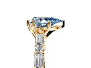 Baguette Engagement Ring Setting for Fancy Blue Pear-Shaped Center with Alternating Bar-Set Band and Prong Head in Yellow Gold