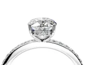 Solitaire Engagement Ring Setting for Oval Center with Fine Pave Band and Prong Head in White Gold