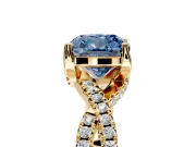 Solitaire Engagement Ring Setting for Fancy Blue Cushion Cut Center with Narrow Twist Pave Band and Prong Head in Yellow Gold