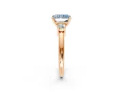 3 Stone Engagement Ring Setting for Fancy Blue Radiant Cut Center with Wide Plain Band and Prong Head in Rose Gold