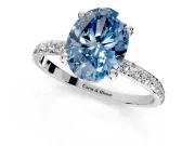 Solitaire Engagement Ring Setting for Fancy Blue Oval Center with Pave Accents and Prong Head in Platinum