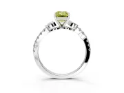 Leaf Motif Engagement Ring Setting for Fancy Yellow Emerald Cut Center with Pave Band and Prong Head in Sterling Silver