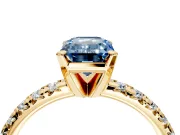 Solitaire Engagement Ring Setting for Fancy Blue Emerald Cut Center with Large Accents and Prong Head in Yellow Gold